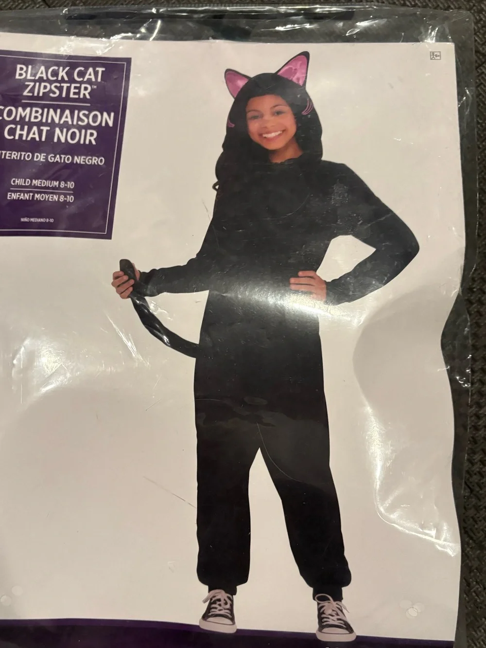 Black Cat Zipster Hooded Costume Kids Medium (8–10) Halloween Jumpsuit